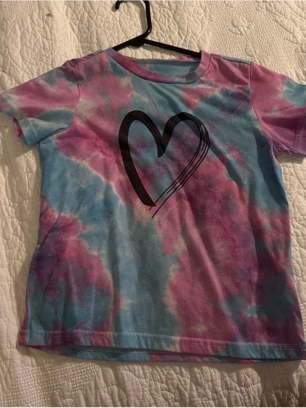 SHEIN Pink & Blue Tie-Dye Heart Tee